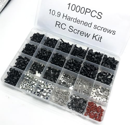 1000pcs Universal RC Screw Kit Screws Assortment Set, Hardware Fasteners for Traxxas Axial Redcat HPI Arrma SCX10 Losi 1/8 1/10 1/12 1/16 Scale RC Cars Trucks Crawler (1000pcs RC Screws) - style: 1000pcs RC Screws