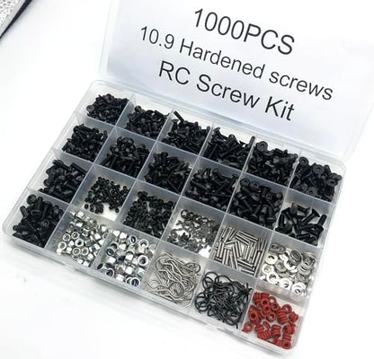 1000pcs Universal RC Screw Kit Screws Assortment Set, Hardware Fasteners for Traxxas Axial Redcat HPI Arrma SCX10 Losi 1/8 1/10 1/12 1/16 Scale RC Cars Trucks Crawler (1000pcs RC Screws) - style: 1000pcs RC Screws