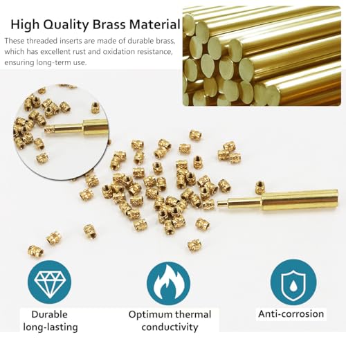 QSJ 180Pcs Threaded Inserts Heat Set Inserts Kit M2.5x4x3.5 Brass Insert Nut with Soldering Iron Tip for 3D Printed Plastic Materials - size: (180pcs) M2.5x4x3.5