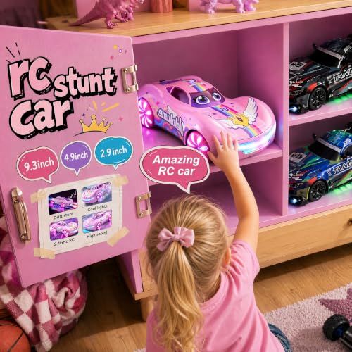 Gesture Sensing RC Stunt Car, 2.4GHz 4WD Remote Control Car for Girls 4-12 | 50 Min Play Dual Batteries, Mist Spray, LED Light Wheels & 360° Spin, Hobby Toy Birthday Gift for Kids Girls Ages 6 7 8, Pink - color: 2-pink