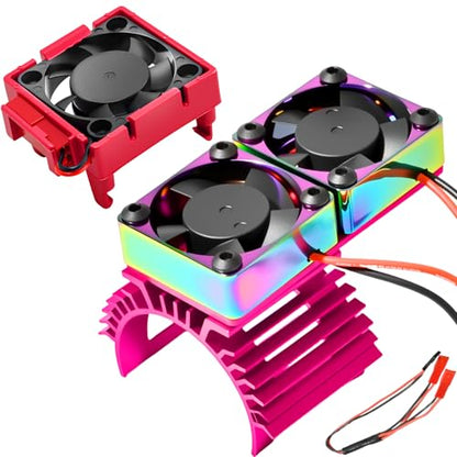 VXL-3s ESC Cooling Fan and Motor Cooling Fan 28000 RPM Dual Fan Set for 1/10 Traxxas Slash 4x4 Stampede 4x4 Rustler 4x4 VXL Hoss 4×4 Velineon VXL 3s Heat Sink Replace #3340, Purple & Red - style: SRQ-Purple Red