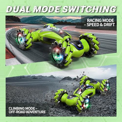 Gesture Sensing RC Stunt Car with Light Music and Mist Spray for Kids 6+, 4WD Off-Road Drift Remote Control Car, 2.4GHz Glove Remote, Rechargeable Toy Vehicle for Boys and Girls Birthday Gift - color: Green