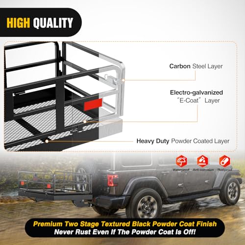 Nilight 60" x 24" x 14.4" Carrier with Stabilizer Fits 2-inch Receiver 500 Lbs Heavy Duty Capacity Luggage Basket Fold Up for SUV Pickup Camping Traveling Capacity Basket - style: 24"x 60"x 14.4", Basket w/,Stabilizer