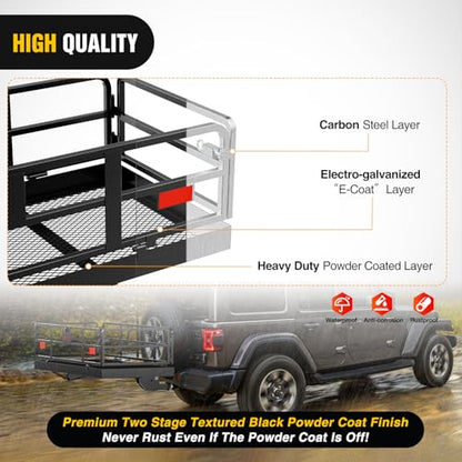 Nilight 60" x 24" x 14.4" Carrier with Stabilizer Fits 2-inch Receiver 500 Lbs Heavy Duty Capacity Luggage Basket Fold Up for SUV Pickup Camping Traveling Capacity Basket - style: 24"x 60"x 14.4", Basket w/,Stabilizer
