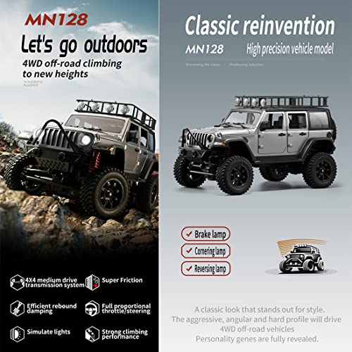 1/12 RC Rock Crawler MN-128, 4x4 4WD RC Jeep Truck, 2.4GHz Remote Control Off Road Car with LED Lights for Adults, Hobby Grade RTF Toy Vehicle Gifts（Orange） - color: Orange
