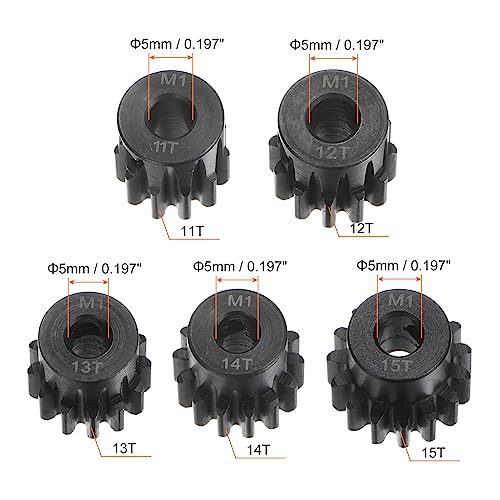 HARFINGTON Mod 1 M1 Pinion Motor Gear Set 5pcs 11T 12T 13T 14T 15T Fit 5mm RC Motor Shaft M1 Pitch Gears for RC Car, with Hex Key - style: 11T 12T 13T 14T 15T