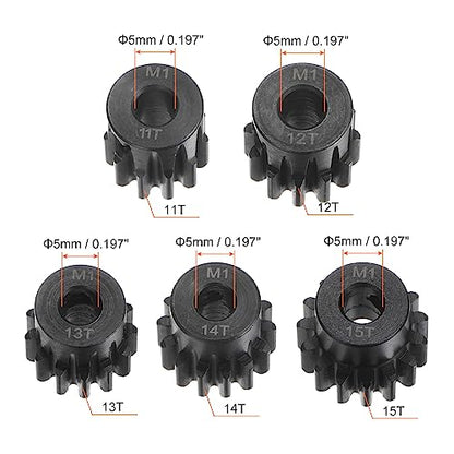 HARFINGTON Mod 1 M1 Pinion Motor Gear Set 5pcs 11T 12T 13T 14T 15T Fit 5mm RC Motor Shaft M1 Pitch Gears for RC Car, with Hex Key - style: 11T 12T 13T 14T 15T