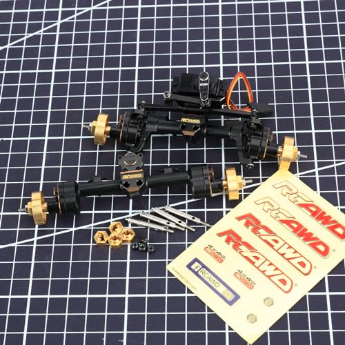RCAWD 12mm Widen & 30% Upgrades 12T Gear SCX24 Portal Axle Set 160g & Brass Weights Hex, Shell & 8g RC Servo & Servo Mount for Bronco C10 Deadbolt Wrangler JLU CRC JT Gladiator Dodge Power Wagon