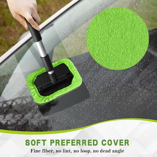 Windshield Cleaning Tool, Car Cleaning Window Tool, Car Window Cleaner with Unbreakable Extendable Handle and Microfiber Cloth, Scratch-Free Car Cleaning Brush for Auto Glass Wiper (Green) - color: Green