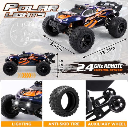 1/14 Fast RC Cars for Adults，4x4 Offroad Waterproof Monster Truck 40+ mph | V3 Electric Powered High Speed Remote Control Drift Buggy Car, All Terrain Truggy with 2S Battery for Snow Sand - color: Blue Orange