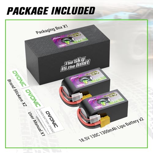 OVONIC 5S 1300mAh Lipo Battery 18.5V 130C Battery with XT60 Plug for RC Car Truck RC Vehicles Boat Drone RC Airplane Quadcopter Helicopter FPV Racing Hobby Models [1 Package Including 2 Batteries]