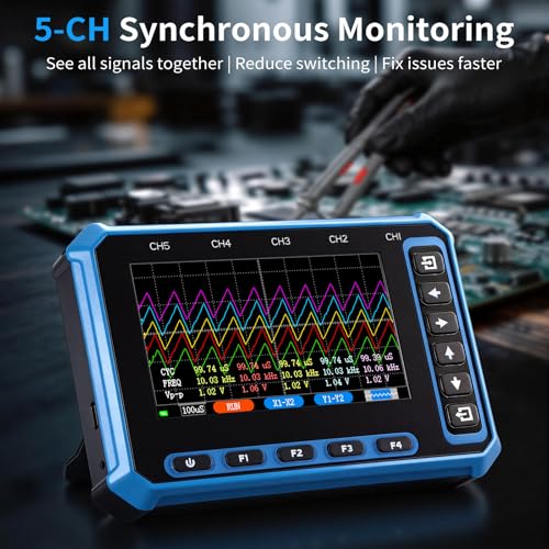 5-Channel Portable Handheld Oscilloscope, 4.3" IPS Display, Type-C Charging & Data Sync, Windows & Android Compatible, 3MSa/s Sampling Rate, 1MHz Bandwidth for Electronics Repair & Auto Diagnosis