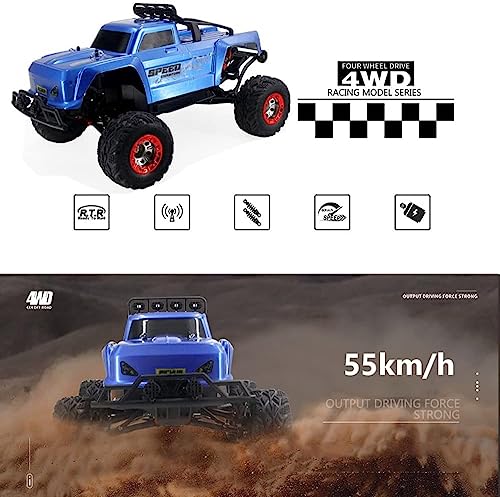 55KM/H High Speed Desert Electric Remote Control Racing Car, 4WD 2212 Brushless Motor 3200KV Rechargeable RC Rally Truck, 2.4G Full Scale Off-Road Climbing Vehicle, Xmas Gift for Adults