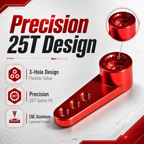 2PCS 25T Aluminum Servo Horn, 3-Hole RC Steering Arm for Futaba Savox MG995 | CNC Aluminum Servo Arm M3 Thread Adjustable Linkage 12mm 16mm 20mm Positions 1/8 1/10 RC Power HD MG996 Crawler Buggy Truck - color: Red