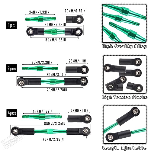Big Bore RC Shocks Upgrades Part for 1/10 Rustler/Stampede 2WD, Aluminum A Arm & Caster Block & Steering Blocks & Rear Stub Axle Carriers & Adjustable Turnbuckles Camber Link,Green - color: Green/Axle Carriers-Arm-Link-shock