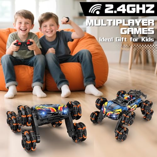 8 Wheels Hand Controlled RC Stunt Car Toys for Kids Ages 6 7 8-12 13 14 Year Old - 2.4Ghz Gesture Sensing Remote Control Cars for Boy Girl Birthday - Cool Spray & Lights & Music Climbing Stunt