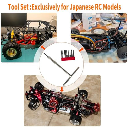 8Pcs RC Car Tools Set, JIS & Allen Bits, S2 Steel Magnetic Screwdriver Bits with Mini T-Handle Socket Wrench, 7mm Wheel Nut Tool for Tamiya Compatible Tools,RC Model Kits&Trucks