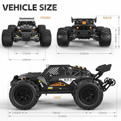 1/16 4X4 Off-Road High-Speed 50+KM/H(Peak) Alloy RC Cars Monster Truck - 390 Motor Durable axle & Suspension RC Truck | 3000mAh Batteries | rc Cars Toys Birthday for Teens Aged 14+ - color: Black