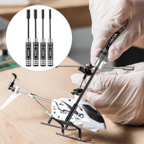 4pcs Premium RC Hex Nut Drivers Socket Set (4.0/5.5/7.0/8.0) mm | Durable Steel Hex Nut Socket Screwdrivers for Quick Precise RC Tool Kit with Replaceable Tips for RC Hobby Car Truck Airplane