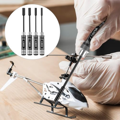 4pcs Premium RC Hex Nut Drivers Socket Set (4.0/5.5/7.0/8.0) mm | Durable Steel Hex Nut Socket Screwdrivers for Quick Precise RC Tool Kit with Replaceable Tips for RC Hobby Car Truck Airplane