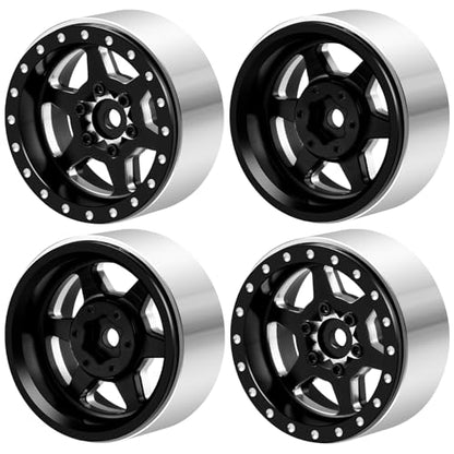 1.3" beadlock wheels RC Aluminium Rims for 1/18th TRX4M 1/24th AXIAL SCX24 RC Crawler Car Upgrade Parts (Black) - color: Black