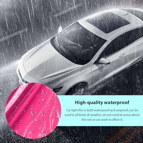 Car Headlight Tint Film, 12×48 Inch Vinyl Vehicle Tail Light Wrap Film Roll with Squeegee & Cutter, Waterproof Vinyl Tinted Sticker for Headlights Fog Lights Tail Lights (Pink) - color: Pink