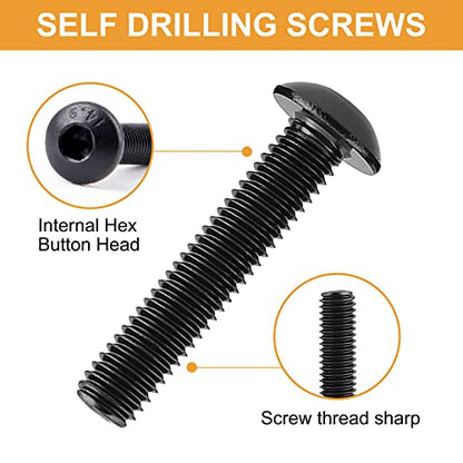 VIGRUE 610PCS 14.9 Grade Alloy Steel M3 Button Hex Head Cap Screws M3 x 4/5/6/8/10/12/14/16/18/20/25mm Machine Screws Bolts Nuts Washer Assortment Kit - size: M3 Button black
