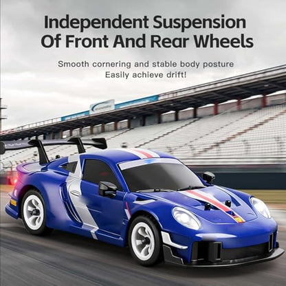 Wltoys 284019-A RC Drift Car, 1:28 Scale 4WD Rally RC Car, 2.4GHz, 30km/h, Dual Battery Edition, Independent Suspension, Gyro Stabilizer, LED Lights, Full Proportional Control (Blue) - color: Blue