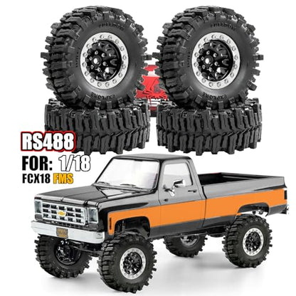 REDSPIDER RC 1.3inch Beadlock Wheels and Crawler Tires 64mm * 26mm Mud Slingers X Super Soft Sticky Tyres For RC 1/24 1/18 Scale Crawler TRX4M SCX24 FCX24 FCX18 (Black) - color: Black