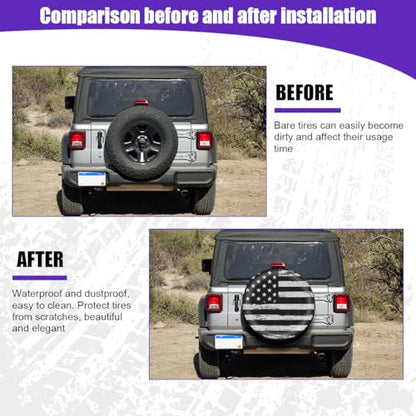 Car Spare Tire Cover, 14Inch Dustproof Waterproof American USA Flag Vehicle Spare Wheel Protectors, All Around Soft Auto Tough Tire Storage Protection, Universal for SUV RV Truck (Black/White) - size: 14Inch Black White Flag