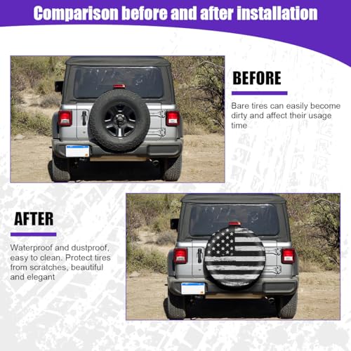 Car Spare Tire Cover, 14Inch Dustproof Waterproof American USA Flag Vehicle Spare Wheel Protectors, All Around Soft Auto Tough Tire Storage Protection, Universal for SUV RV Truck (Black/White) - size: 14Inch Black White Flag