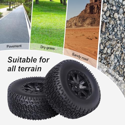 HobbyPark Pre-Glued RC Tires and Wheels 12mm Hex for 1/10 Scale RC Short Course Truck Traxxas Slash 4x4 2WD BL-2S, Redcat Blackout XTE SC TR10, Losi 22S SCT, 4PCS (Style C) - style: Style C