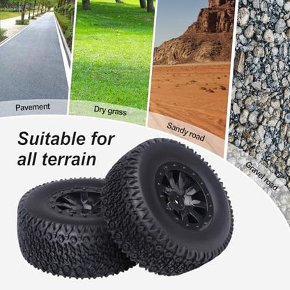 HobbyPark Pre-Glued RC Tires and Wheels 12mm Hex for 1/10 Scale RC Short Course Truck Traxxas Slash 4x4 2WD BL-2S, Redcat Blackout XTE SC TR10, Losi 22S SCT, 4PCS (Style C) - style: Style C