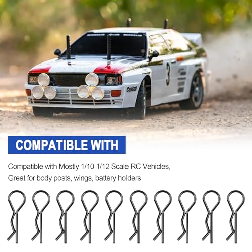 Hobbypark RC Body Clips Bent Springy R Pins Black Replacement Parts for 1/12 1/10 RC Car Crawler Truck Off Road Buggy Shell (50-Pack)
