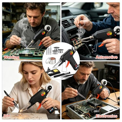 Soldering Gun Kit, 80W Adjustable Temp Soldering Iron with LED Display | 3 Tips, 3 Solder Wire Rolls, Desoldering Pump, Tweezers & Brass Wire Cleaner for Electronics Repair and DIY Welding