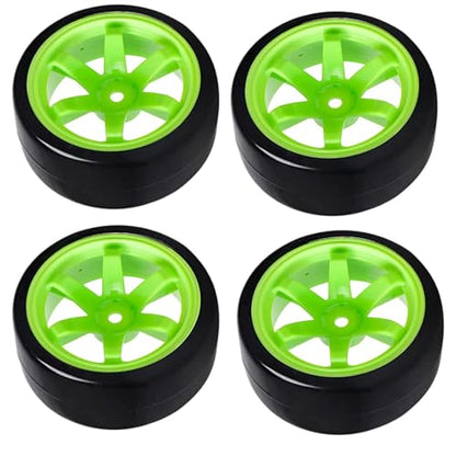 4PCS 1/10 RC Drift Car Tires Smooth Hard Tyre Plastic Wheel Rims Set Replacement for 1:10 RC On-Road Drifting Car for HSP Tamiya HPI Kyosho(Green) - color: Green