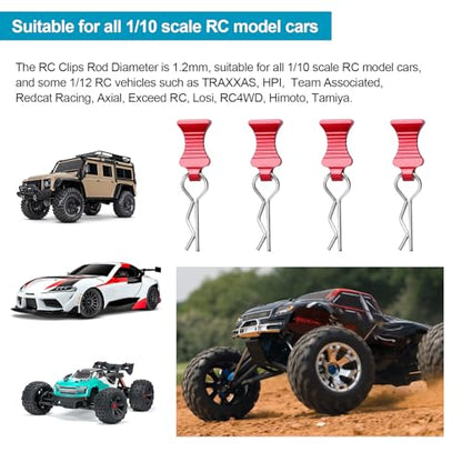 1/10 RC Car Body Clips Pins with Pull Tabs R Clips for All 1:10 1/12 Scale Axial Redcat HPI Himoto HSP Exceed RC Car Parts Truck Buggy Shell Replacement, Set of 4 (Red) - color: Red