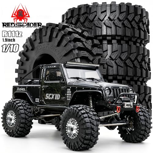 REDSPIDER 1.9" RC Crawler Tires, High-Grip Rubber Replacement Tires OD 120MM for 1/10 RC Crawler SCX10, TRX4, D90, Redcat Gen8, Off-Road Mud Terrain Tires (Set of 4)