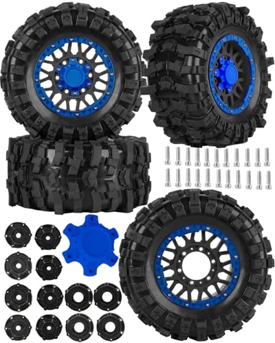 12mm/14mm/17mm RC Truck Wheel Tires for 1/10 Rustler Stampede Hoss,Granite Vorteks Big Rock,Axia 1 L0si Red cat Rc 4wd,Hard Plastic RC Truck Tires,RC Monster Truck Car Wheels,4PCS Navy Blue - color: Navy Blue&black