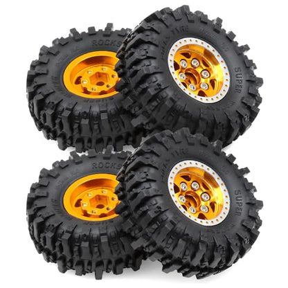 STMU 1.0in” Beadlock Wheel Tires Set for Axial SCX24 AX24 FCX24 Upgrade 1/24 RC Crawler Car (Gold and Silver) - color: Gold and Silver