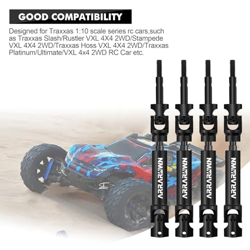 4Pcs Rear CVD Drive Shaft Heavy Duty Axis Replacement Parts Compatible with 1/10 RC Cars Traxxas Slash/Rustler/Stampede/Hoss VXL 4X4 2WD Platinum Ultimate Update Parts - color: Black Rear X 4