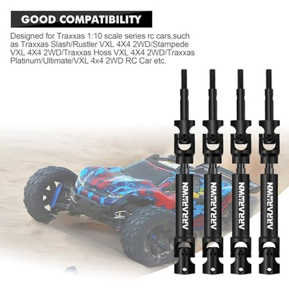 4Pcs Rear CVD Drive Shaft RC Car Heavy Duty Axles Replacement Parts | Compatible with 1/10 RC Cars Traxxas Slash/Rustler/Stampede/Hoss VXL 4X4 2WD Platinum Ultimate Update Parts - color: Black Rear X 4