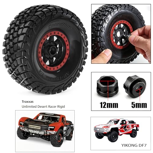 4PCS 1/8 1/7 RC Short Course Truck Tires and Wheels 17mm Hex All Terrain Off Road Tyres OD 5.31'' for 1:7 1:8 RC Buggy Truck Car HSP TRAXXAS UDR FS FSR Atom ARRMA Mojave EXB YK4072 DF7 (Red) - color: Red