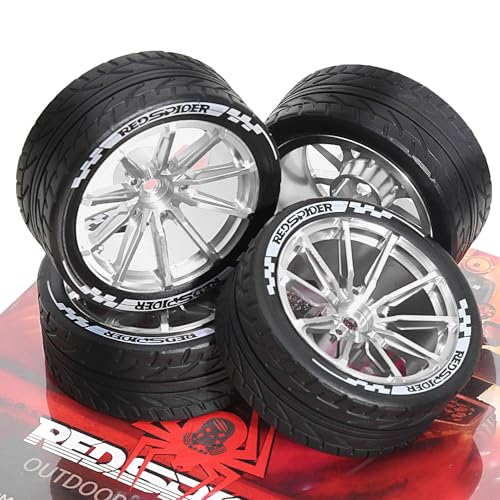 REDSPIDER 4PCS 1/10 RC Rally Tires and Aluminum Alloy Wheels, 12mm Hex Hubs 65mm OD On-Road RC Car Rims for Tamiya TT01 TT02 XV01, Traxxas, HPI, Kyosho, HSP PTG2 (Silver) - color: Silver