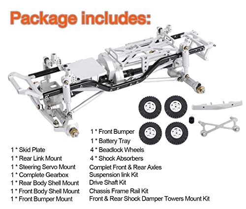 Aluminum Complete Frame Chassis Assembled kit for 1/24 SCX24 AXI00001 C10 RC Crawler Car Upgrades (Silver) - color: Silver