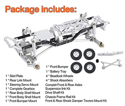 Aluminum Complete Frame Chassis Assembled kit for 1/24 SCX24 AXI00001 C10 RC Crawler Car Upgrades (Silver) - color: Silver