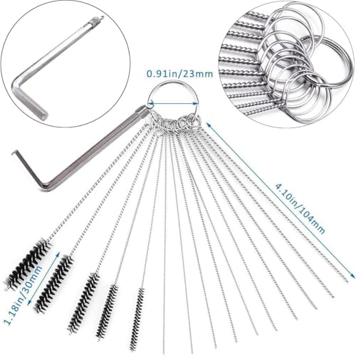 32-Piece Carburetor Cleaning Brush & Needle Kit, Micro Dirt Jet Cleaner Tool Set for Small Engine, Motorcycle, ATV, Weed Eater, Airbrush and Chainsaw, Stainless Steel Wire with Hex Wrench