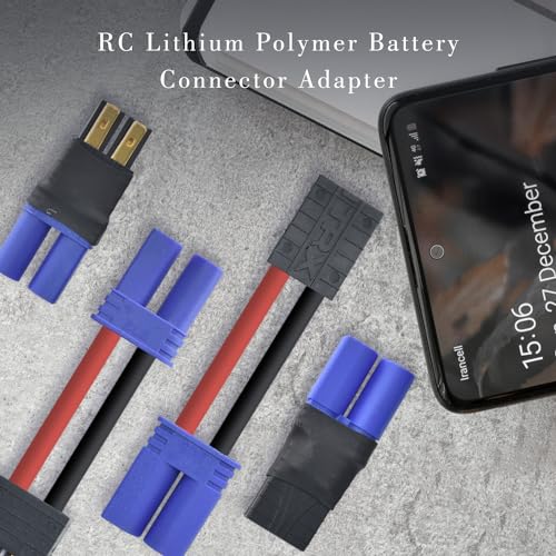 Pinkind 2 Pair RC LiPo Battery Connector Adapter Compatible with TRX/Traxxas Lipo Battery Plug to EC5 Male Female Connectors ESC Charger