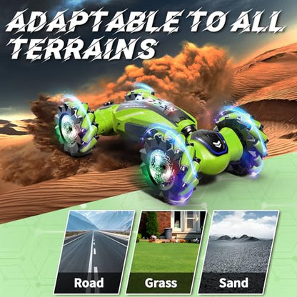 Gesture Sensing RC Stunt Car with Light Music and Mist Spray for Kids 6+, 4WD Off-Road Drift Remote Control Car, 2.4GHz Glove Remote, Rechargeable Toy Vehicle for Boys and Girls Birthday Gift - color: Green