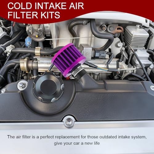 2PCS Valve Cover Breather Filter, Crankcase Breather Filter, Auto Cone Mini Oil Air Intake Filter, Car Valve Cover Oil Breather Turbo Vent Crankcase Cleaner Accessory for Most Cars (Purple)